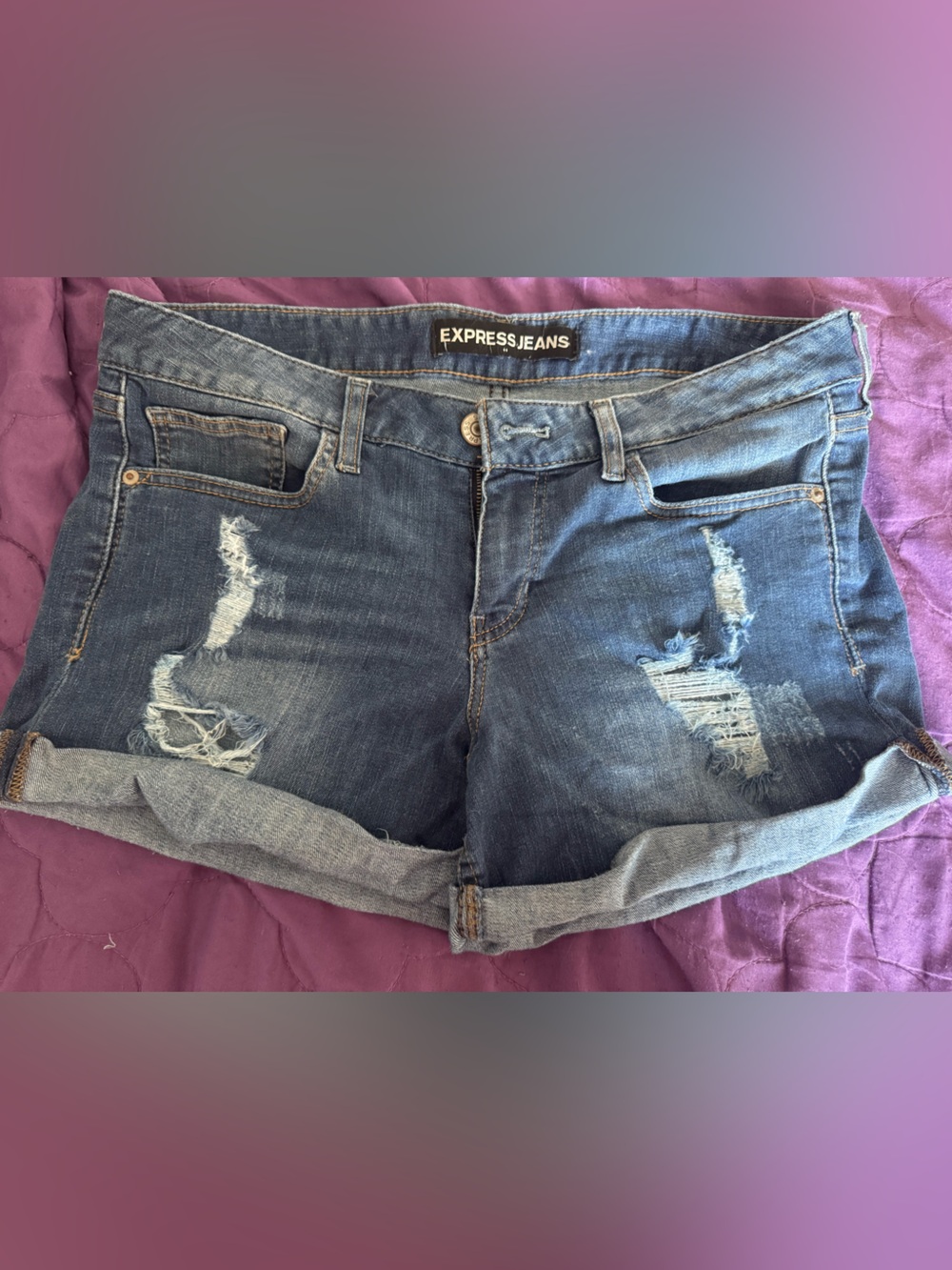 Express Distressed Cropped Denim Shorts - Blue